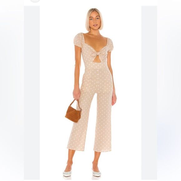 Privacy Please Beige/pink Polka Dot cut out Jumpsuit, XS - Picture 1 of 11